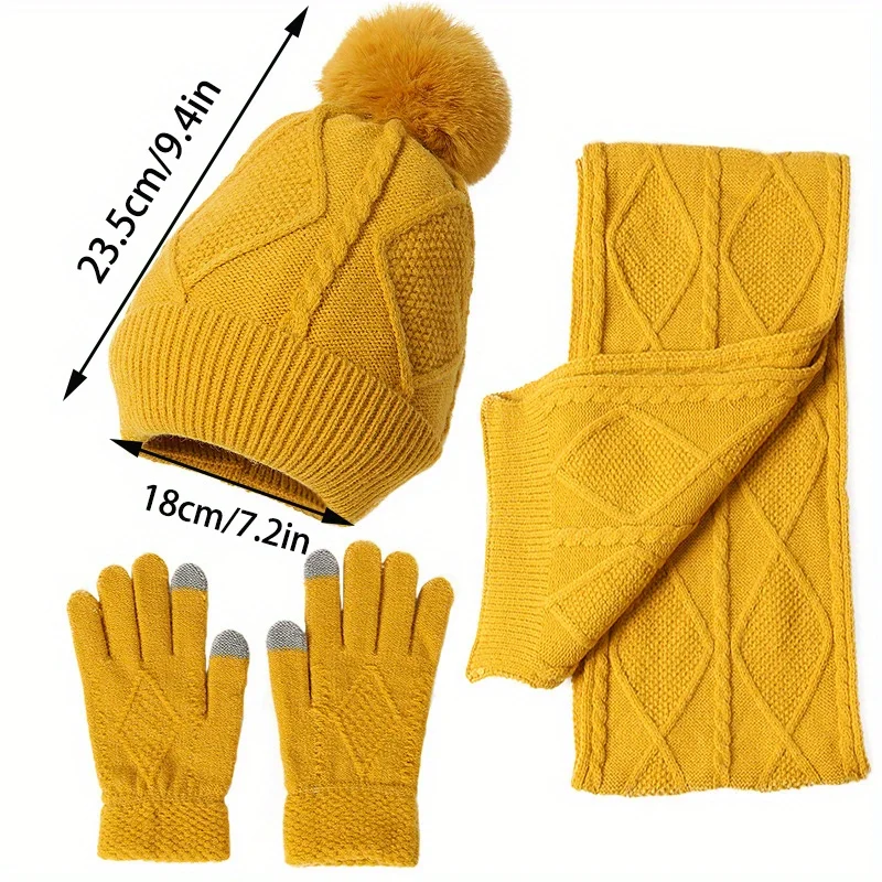 Ensemble de gants écharpe et chapeau d'hiver, 3 pièces, bonnet tricoté épais, Design chaud pour hommes et femmes, activités de plein air par temps froid