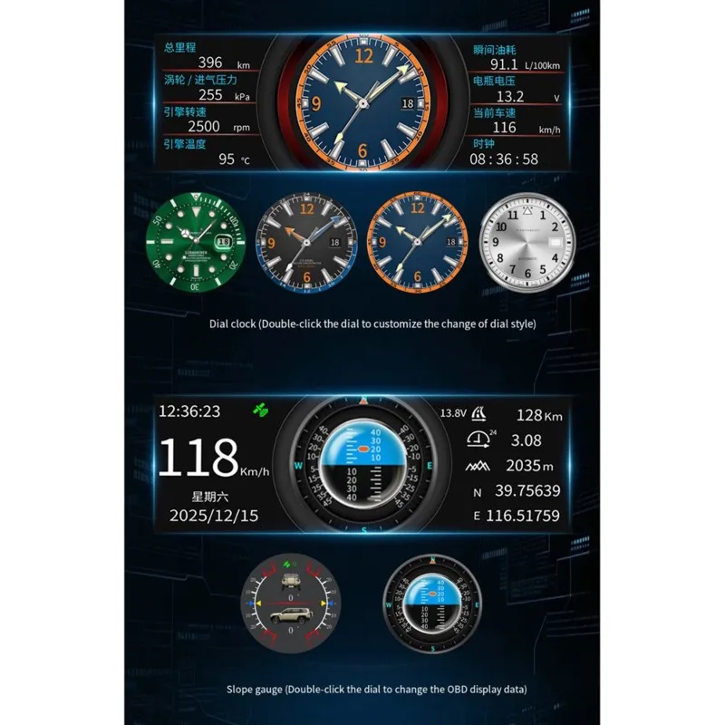 Reliable-OBD Smart Multi-Gauge Altitude, RPM, Fuel, Water Temp, Voltage, GPS Incline Display HUD