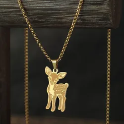 Kinitial Sika Deer Pendant Necklace For Women Men Cute Animal Neck Chain Stainless Steel Jewelry Gift
