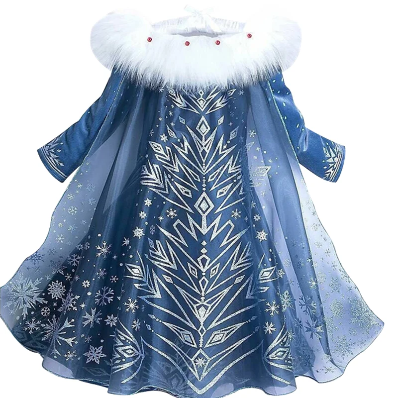 Elsa Dresses for Girls Princess Party Elsa Costume Snow Queen 2 Cosplay Elza Vestidos Hair Accessory Set Halloween Girls Clothes