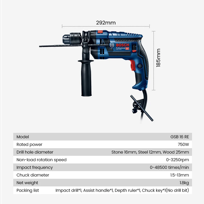 Bosch gsb 16re elektrische Bohr hammer 750w 110-220v Hoch leistungs bohrer bpm Schlag bohr werkzeuge für Betons tahl