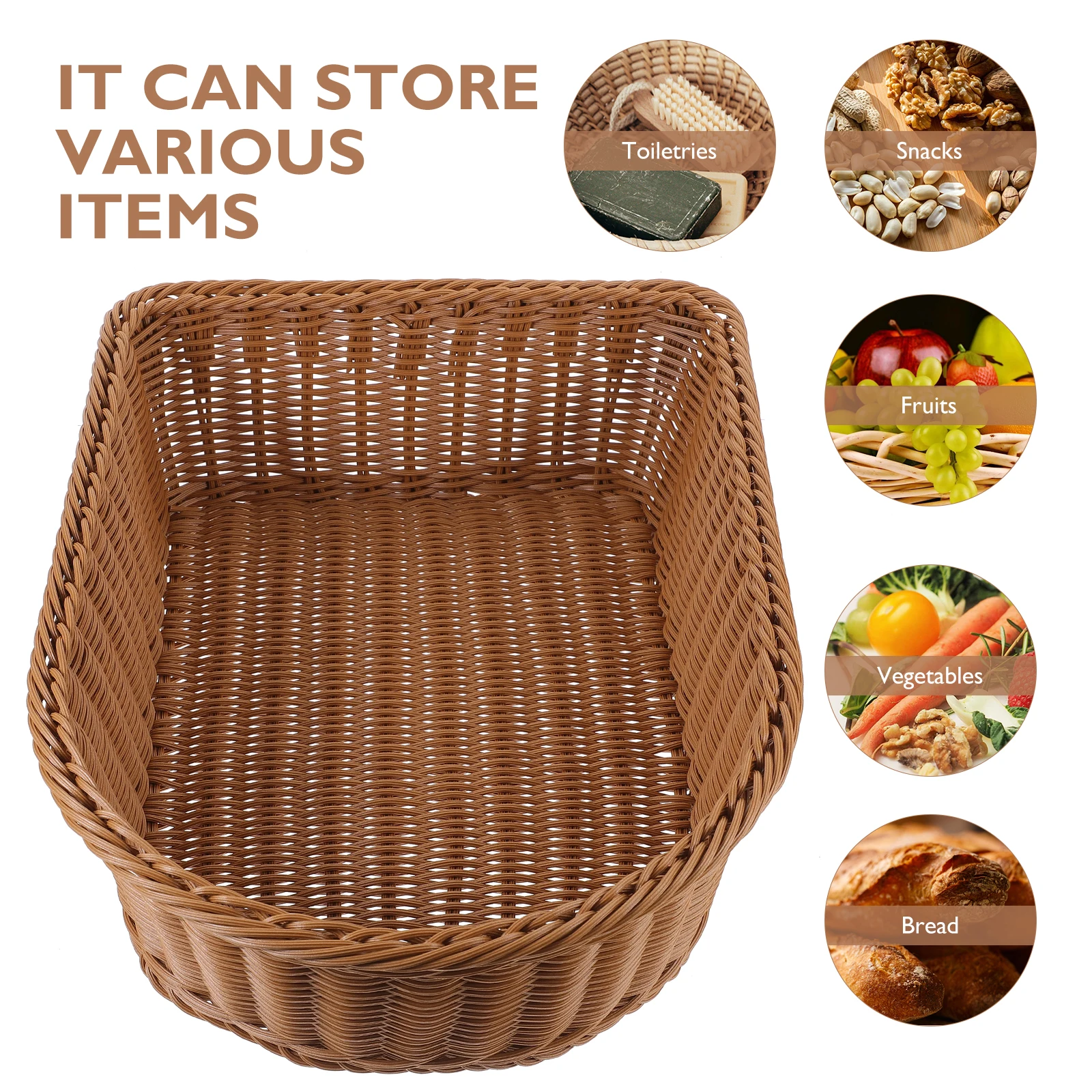 

1pc Woven Storage Basket Imitation Rattan Organizer For Kitchen Home Desktop Sundries Storage Container