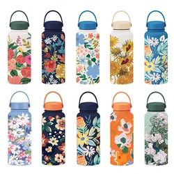 Large capacity insulated cup, wide mouth, portable outdoor sports water bottle, dual drink printed water cup