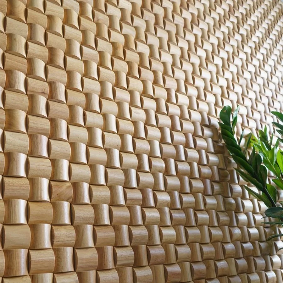 3D Art Wood Mosaic Tile Decorative Wall Panels Solid Rubber Wood Curved Sound-absorbing and Diffusing Panels Decor Wall Stickers