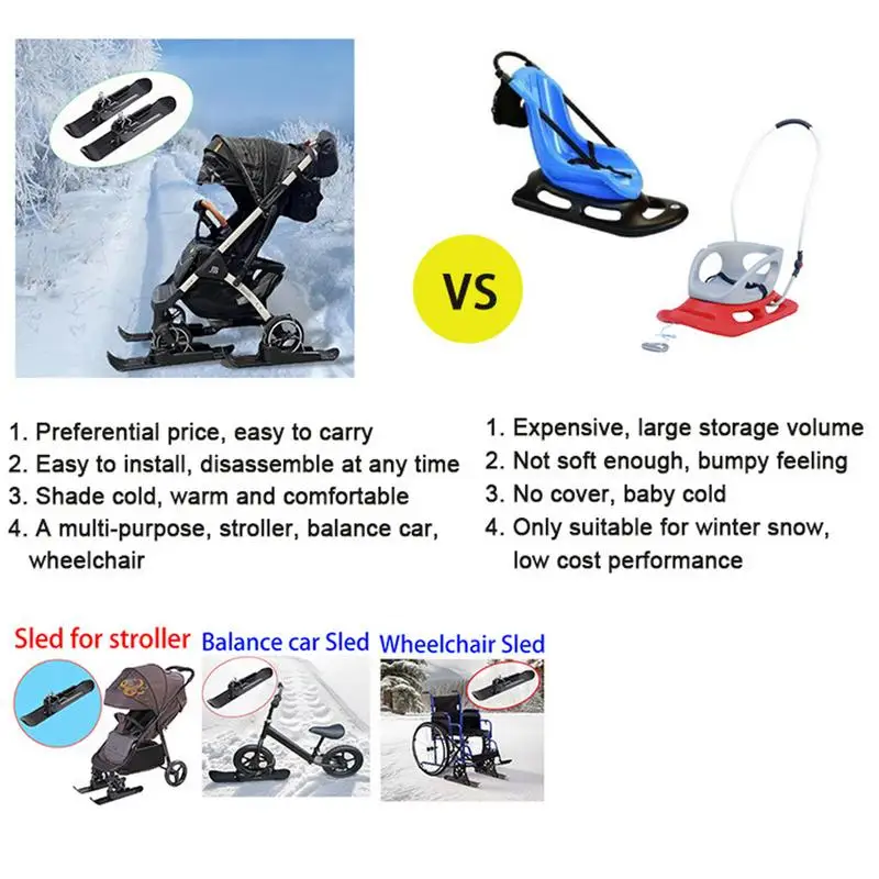 Kids Scooter Snow Sledge Cycling Snowboard Ski Kit Lightweight Snow Sledge Board Set For Scooter For Snowfields Baby Strollers