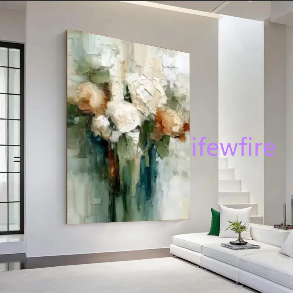 100% Handmade Abstract Oil Painting on Canvas Mural Modern Flowers Wall Art Picture for Living Room Decor Image Household Items