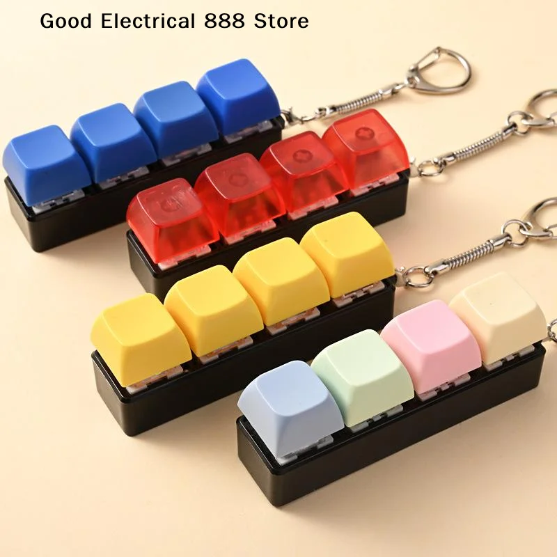 Keyboard Key Toy 4 Keys Button Keycap Fidget Keychain Keyboard Clicker Toy Keyboard Cube Toy for Adult Gifts To Relief Pass Time