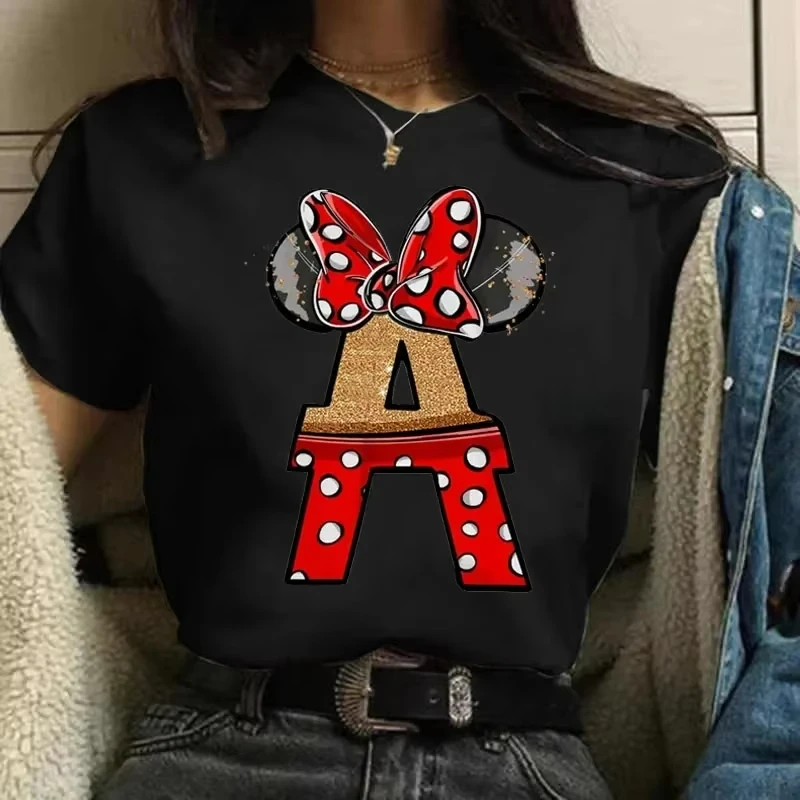 

Disney Cute Women's T-Shirt Cartoon Minnie Print Short Sleeve T-Shirt Women's Harajuku Casual Unisex T-Shirt Parent-Child Top