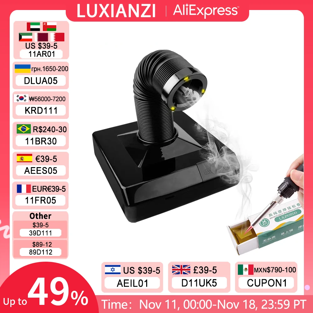 Luxianzi-tabletop Solda Ferro Smoke Absorber com Luz Led Extrator de Fumos Esd Instrumento Fumar Filtro Screen 220v