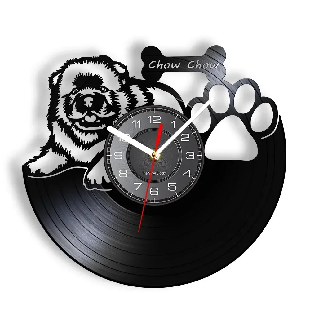 Chow Chow Vintage Vinyl Record Wall Clock Songshi Quan Chowdren LP Record Decorative Wall Clock Dog Breed Gifts for Dog Owner