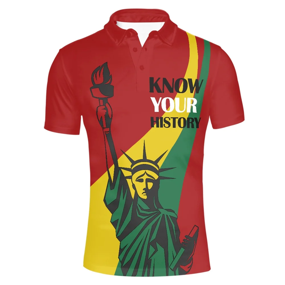 New Summer Polo Shirt For Men Short Sleeve American Statue of Liberty printing Tops Tees Slim Lapel Zipper Vintage Clothing