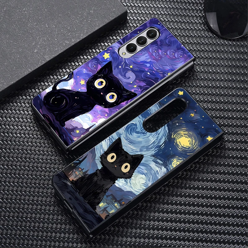 

Чехол для Samsung Galaxy ZFold5 ZFold3 ZFold4 ZFold7 ZFold6 Z Fold 7 6 5 4 3 Задняя крышка телефона Starry Sky Cat
