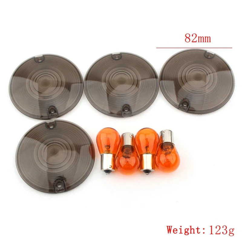 4 Pcs Motorcycle Turn Signal Lights Lens Cover Amber Bulbs for Harley Road King FLHR Tour Glide Classic FLTC Heritage Softail