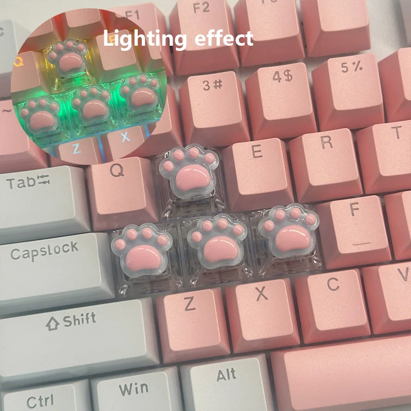 4pcs high-quality epoxy resin DIY semi transparent cute cat paw cross axis mechanical keyboard keycaps universal accessories
