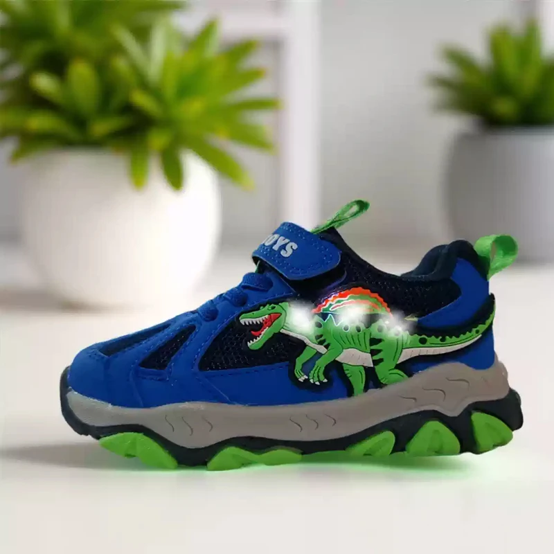 Dilong, nuevos productos de primavera y otoño para niños, zapatillas para correr con luz de dinosaurio para niños