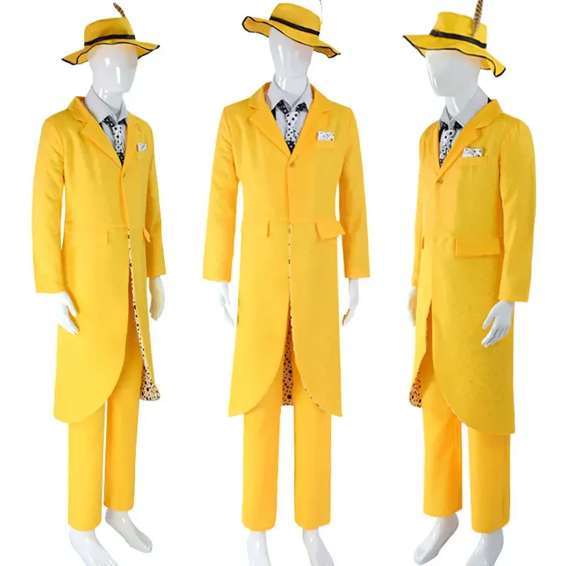 

Movie Jim Cosplay Carry Costume Yellow Suit For Adult Men Male Halloween Carnival Party Role Playing Outfits Mask Fancy Clothing