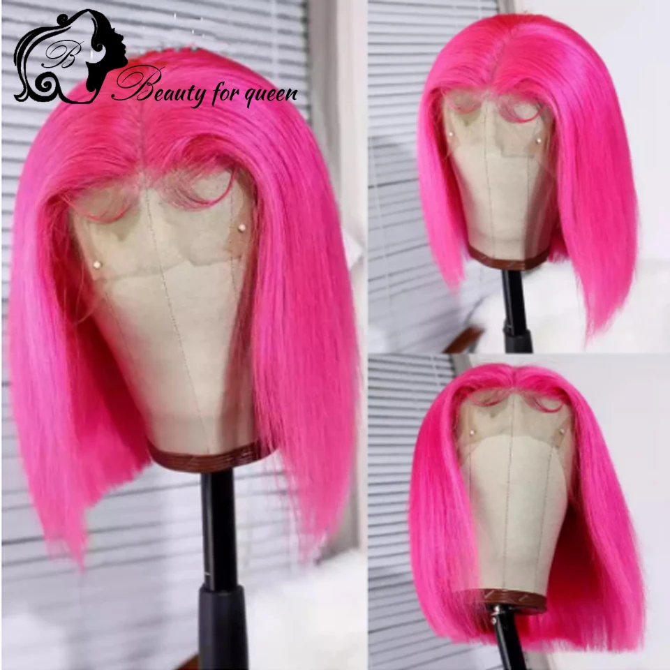

Highlight Hot Pink Colored Short Bob Wig 13x4 Lace Front Wigs For Women Human Hair Straight Wig Hair Lace Frontal Wigs For Women