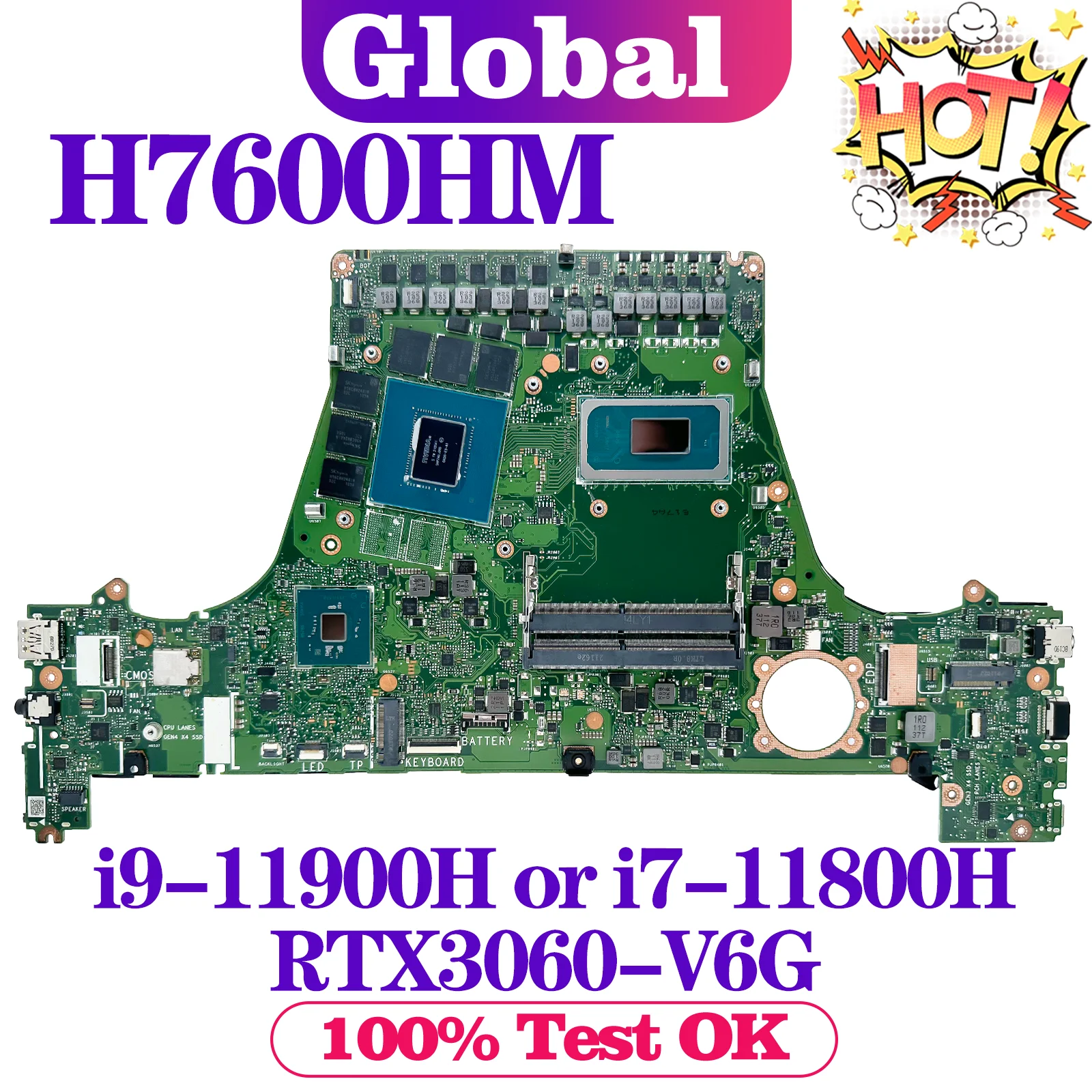 Mainboard W7600H3A  For ASUS H7600HM W7600H5A W7600H3 J7600H3A J7600H5A J7600HM Laptop Motherboard i7-11800H i9-11900H W-11955M