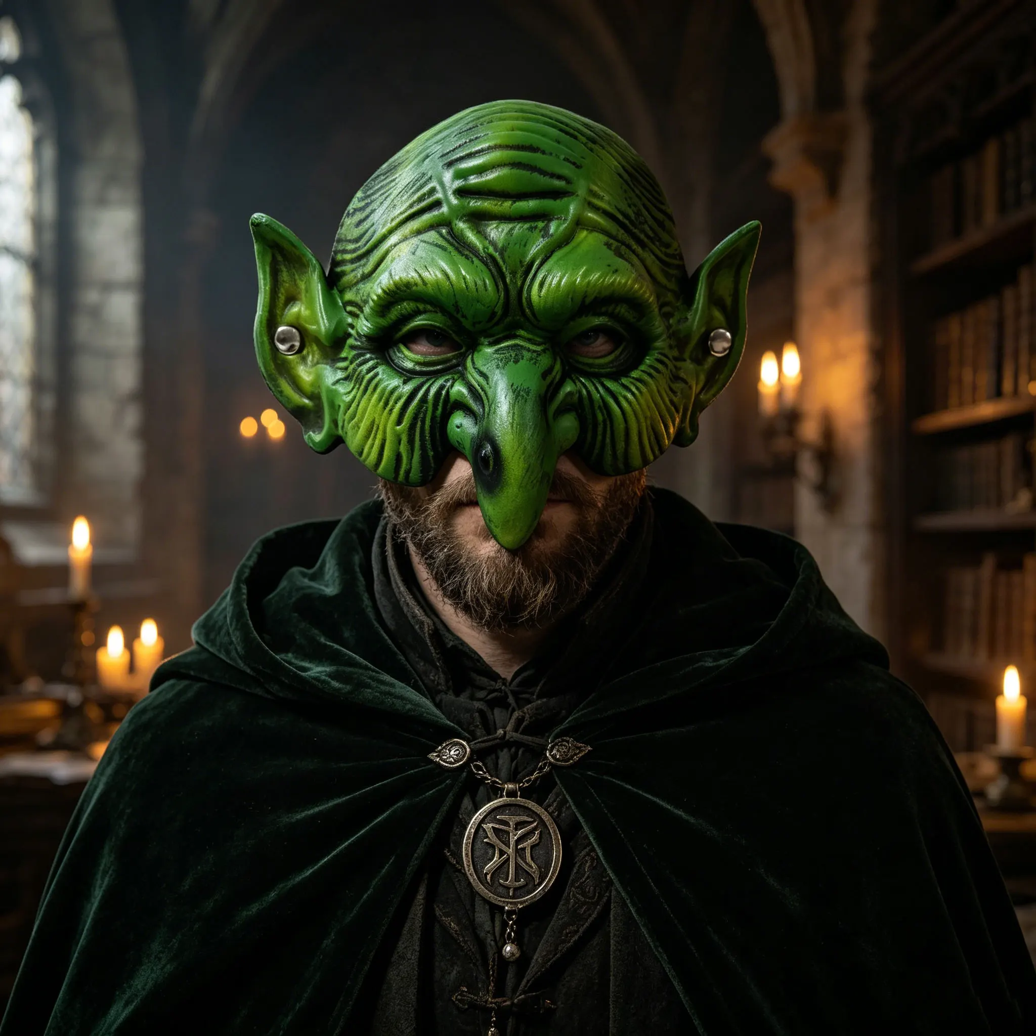 Soft Silicone Horror Mask Antique Green Brush Finish Side Metal Rivet Party Mask for Masquerade Script Kill Cosplay Accessory