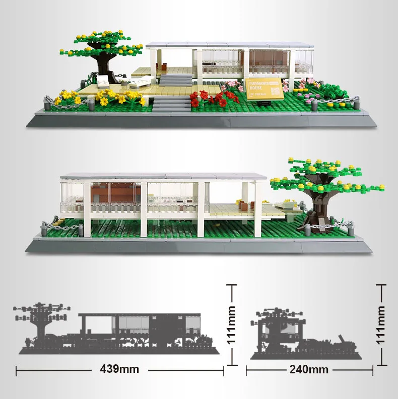 World Famous Arts Architecture Building Blocks Farnsworth House Of Chicago America Assembly Brick Educational Toys For Gifts