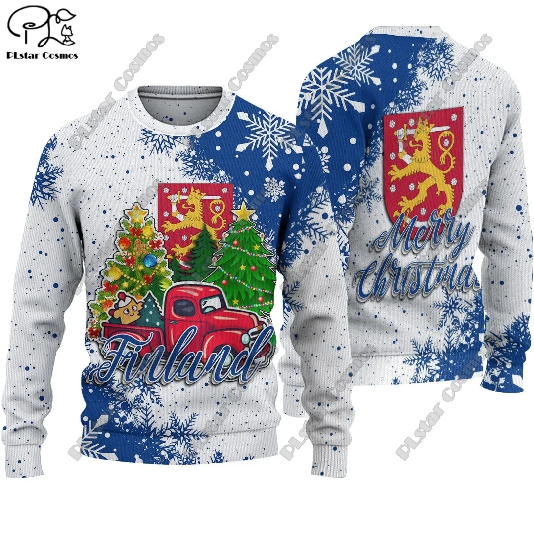 

3D Printed Christmas Series FINLAND Egypt Estonia Djibouti CURACAO CHILE Central Pattern Ugly Sweater Street Casual Winter