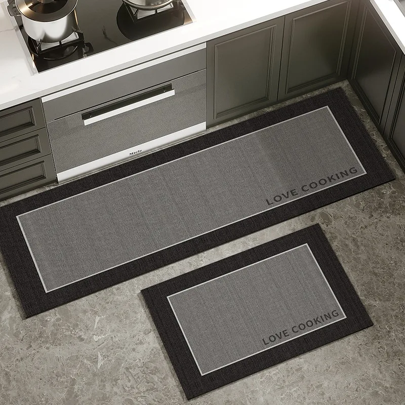 

Rug for Kitchen Waterproof Floor Mat Pvc Leather Black Carpet Anti-slip Solid Color Long Carpets Minimalist Home Decoration Rugs