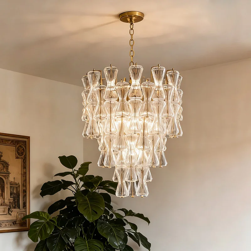 Vintage Luxury Glass Chandelier For Living Room Villa Foyer French Murano Colorful Hourglass Glass Pendant Light Home Decor