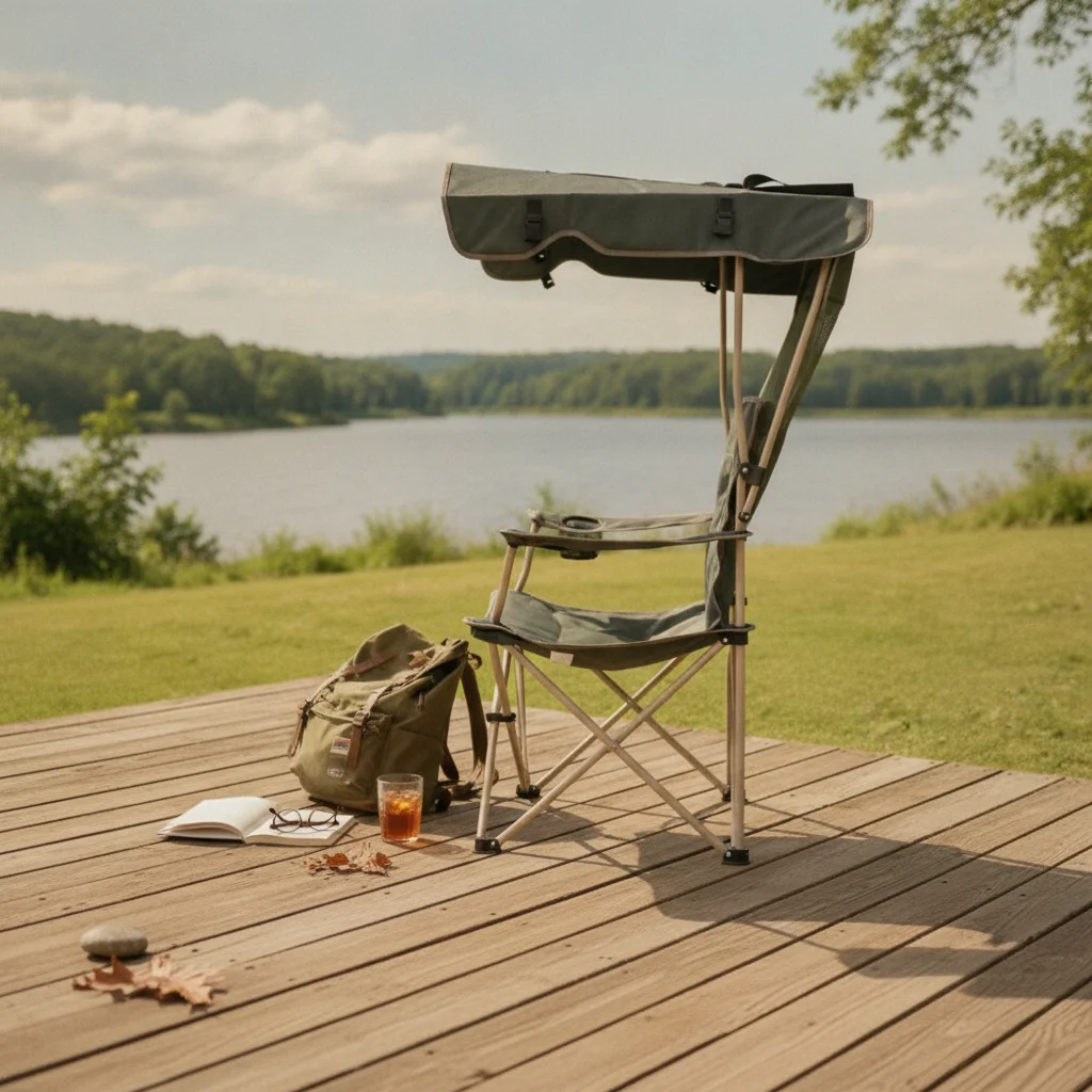 Folding Camp Chair with Canopy Portable Fishing Chair with Sunshade Outdoor Furniture Armrests Cup Holder for Artists