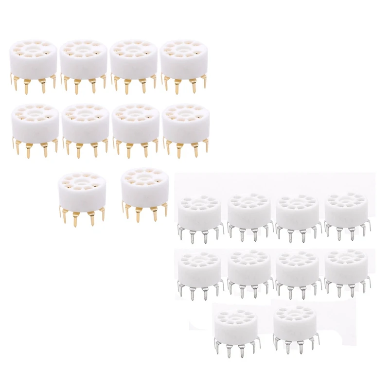 

10PCS Ceramic 9Pin B9A PCB MOUNT Tube Socket For 12AX7 12AT7 12AU7 6DJ8 ECC82 5670 6922 Hifi Audio Vintage AMP Gold