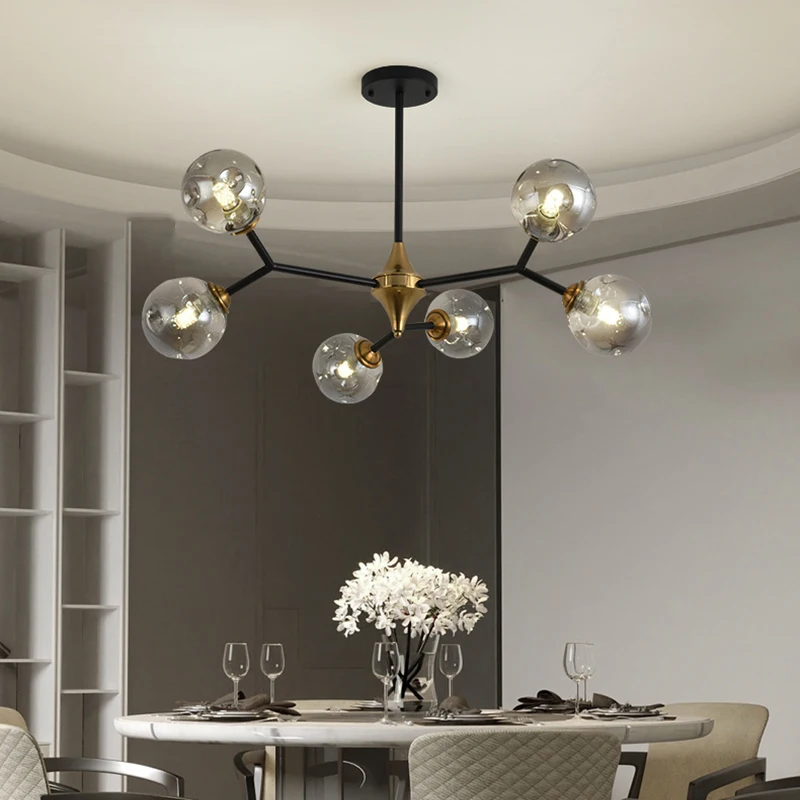 SANDYHA Modern Chandeliers Luxury Golden Glass Ball Kitchen Dining Living Room Bedroom Home Hanging Indoor Lighting Fixtures