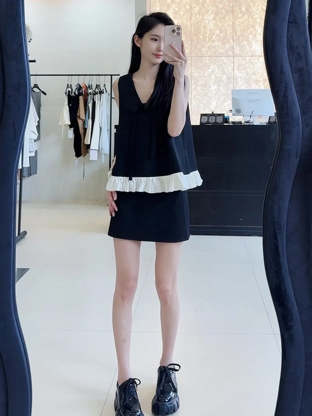

Elegant Two-Piece Set Ladylike Slimming Vest Short Skirt Ensemble Casual Style Summer Fashion Outfit High Waist Knot
