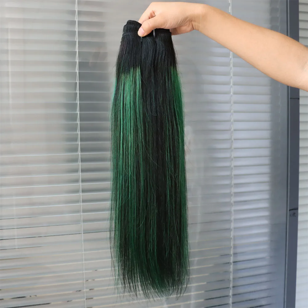 تسليط الضوء على أومبير البيانو اللون تسليط الضوء على 1B الأخضر الهندي وصلات شعر بشرية نسج لحمة مزدوجة عذراء شعر ريمي حزم هبوط السفينة