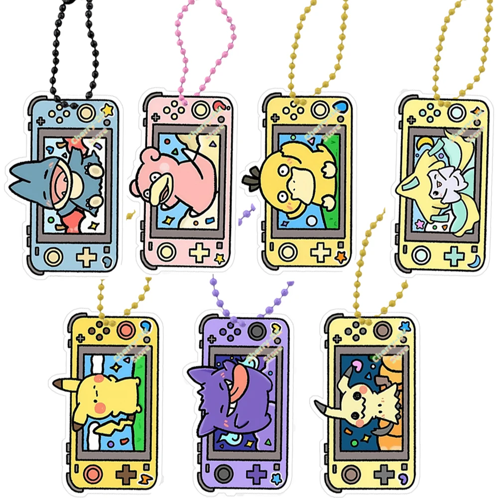 Pokemon Ptcg Game Console Bead Chain Double-Sided Acrylic Keychain Espeon Umbreon Leafeon Snorlax Hand Drawn Q Version Pendant