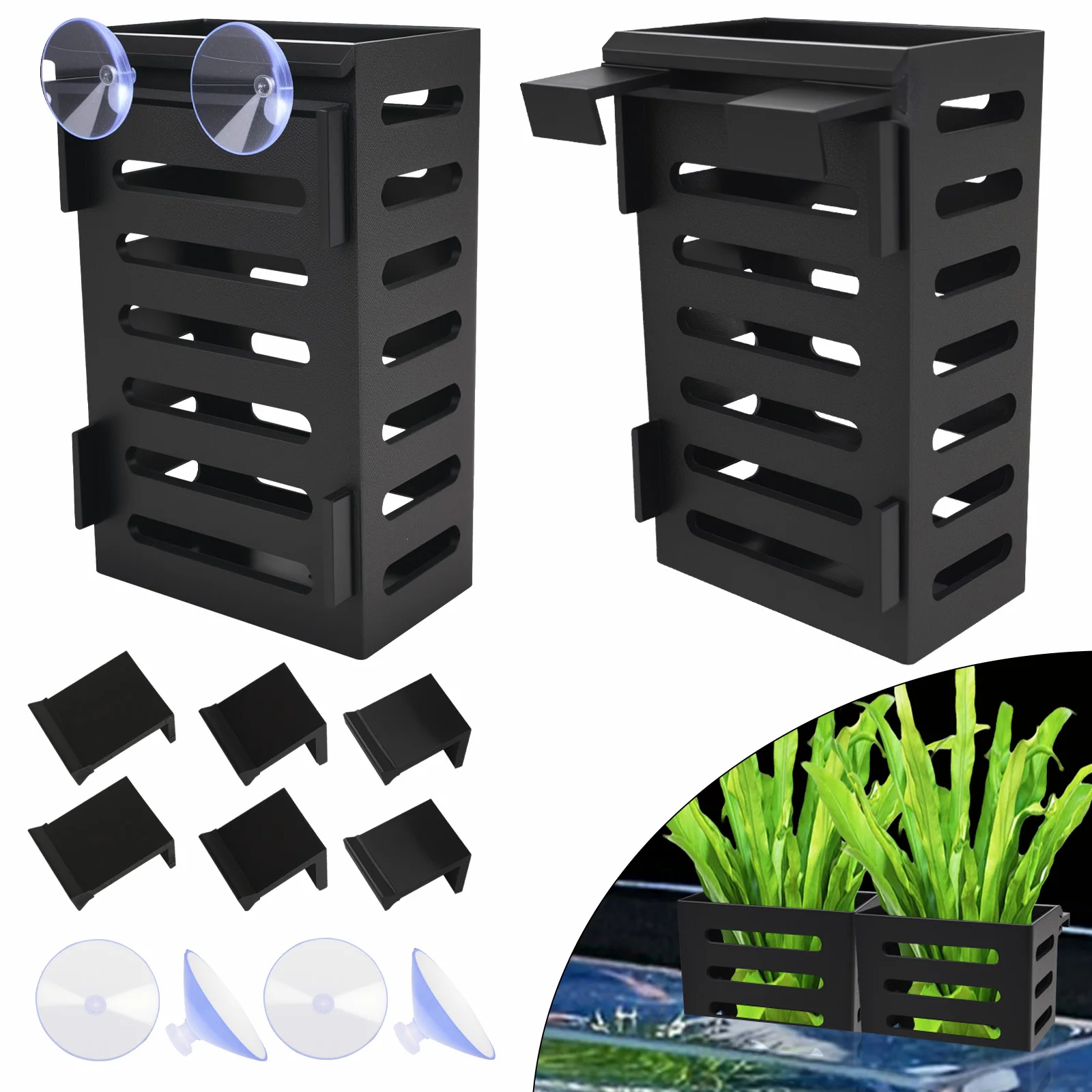 

Pet Fish Tank Decorations Adsorbable Hydroponic Plant Storage Plastic Aquarium Square Hollow Storage Basket Aquarium Plant Stand
