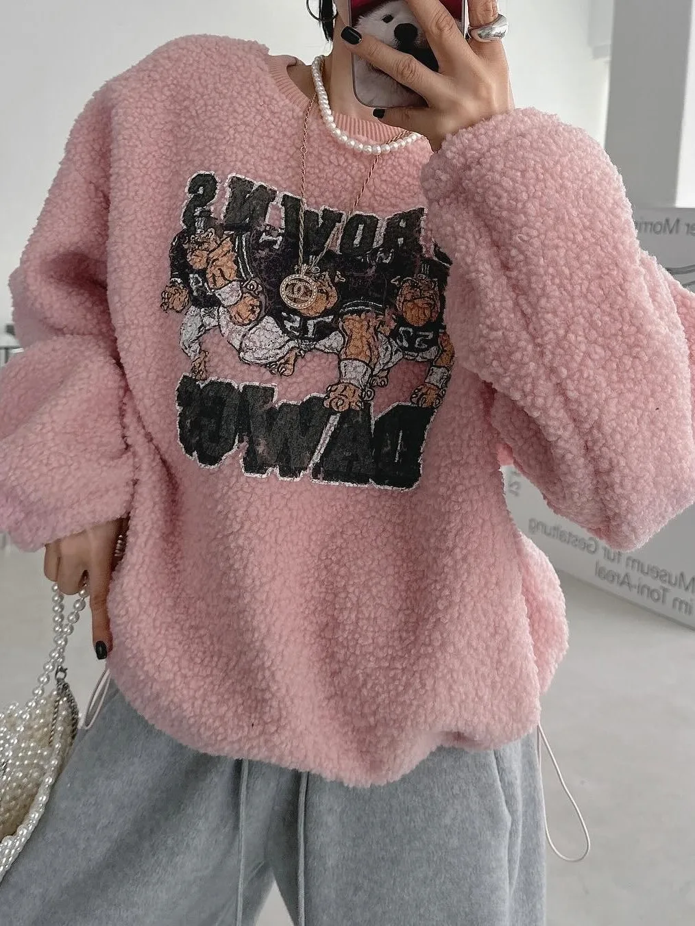 

JL зимняя новая винтажная толстовка с принтом Dstring против старения, мягкая уютная повседневная уличная одежда для молодых женщин