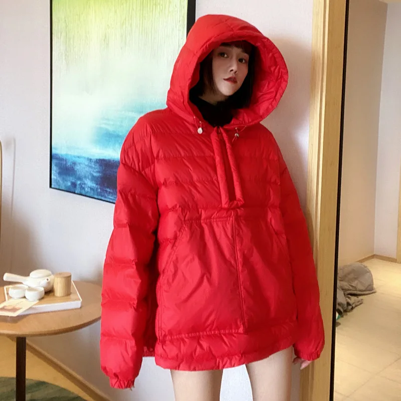 

2023 Autumn Winter Oversize White Duck Down Coat Women Short Casual Warm Thick Hoodies Jacket Ladies Pocket Loose Basic Parkas