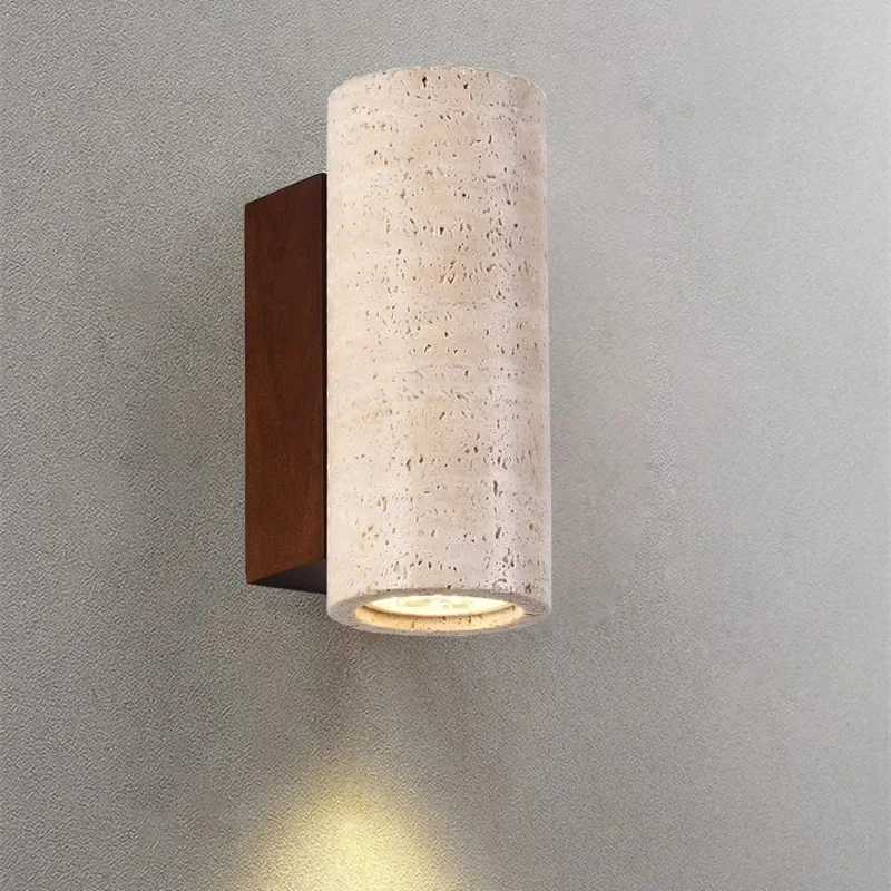 2024 Wabi Sabi Yellow Marble Wall Lamp Led Bedside Living Room decor Lights Travertine Stairs Corridor home Decoration Sconce