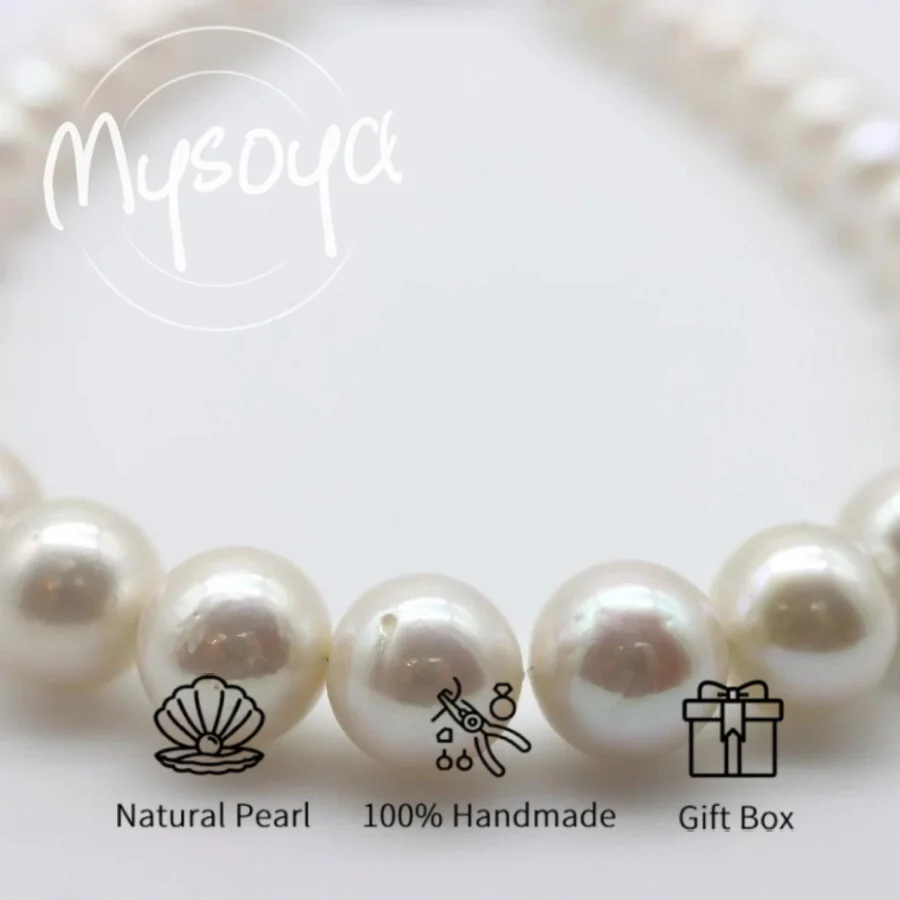 

MYSOYA 9-11/11-13mm Large Natural White Edison Pearl Necklace For Women And Men Gift Box Birthday Wedding Christmas Jewelry Gift