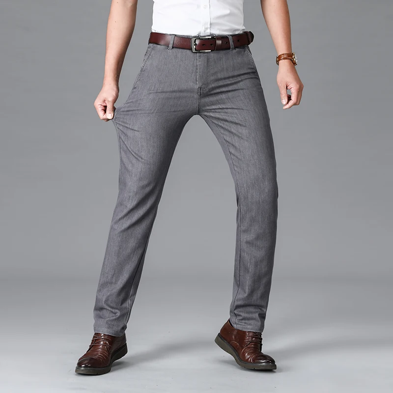 

Cotton 2025 Spring Summer Grey Relaxed Straight Leg Jeans Mens Casual Versatile Fashionable Loose Fit Breathable Denim Trousers