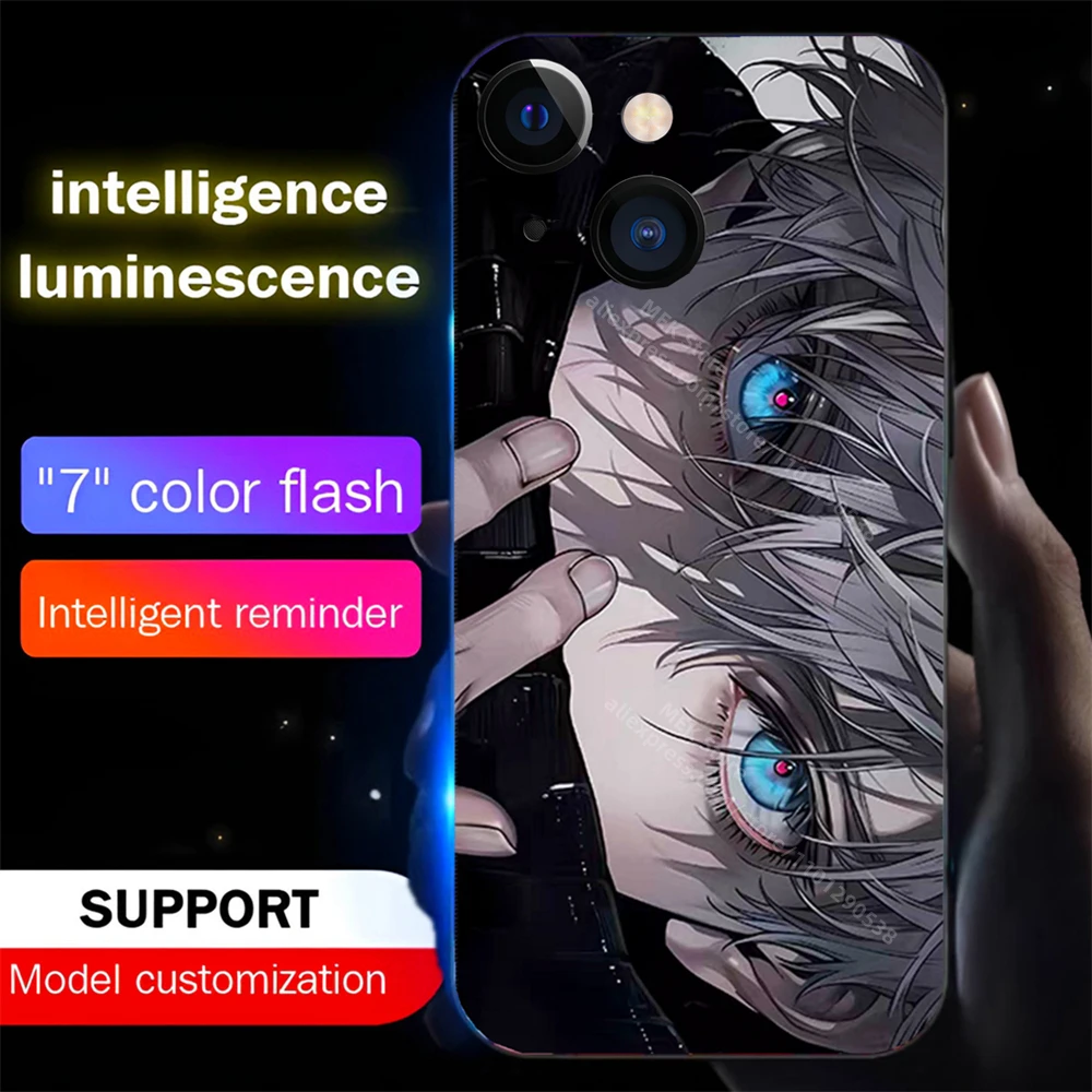 

2025 Japanese Anime Smart LED Light Glowing Tempered Glass Phone Case For Samsung S25 S24 S23 S22 S21 S20 FE Note 20 Plus Ultra