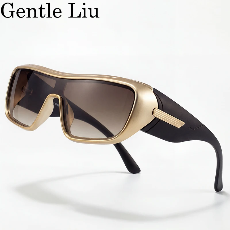 

Oversized Punk One-Piece Shield Sunglasses Men 2026 Luxury Brand Wrap Around Goggle Steampunk Sun Glasses Sports Eyewear Shades
