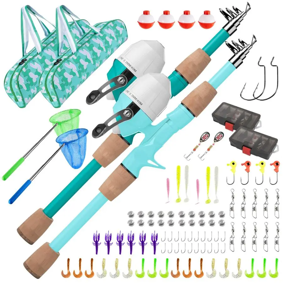 

Удочка, портативная телескопическая удочка для детей, для мальчиков и девочек, набор для рыбалки с катушкой, коробкой для снастей, сумкой и сеткой.