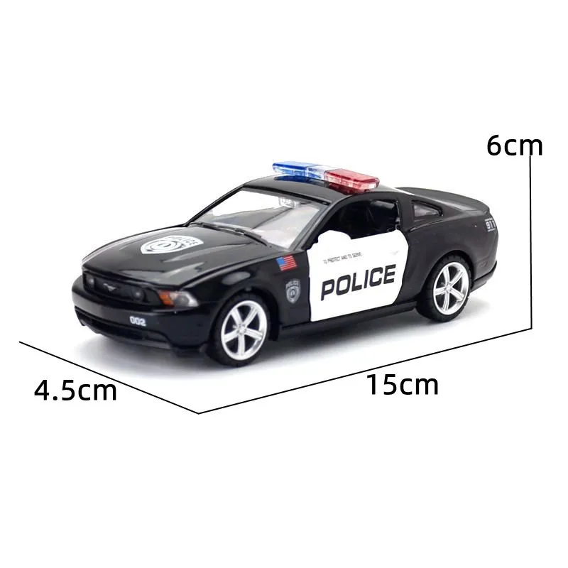 시뮬레이션 1:32 스케일 포드 머스탱 GT 경찰차 합금 모델 사운드 및 라이트 풀백 다이캐스트 장난감 자동차 어린이 소년 선물