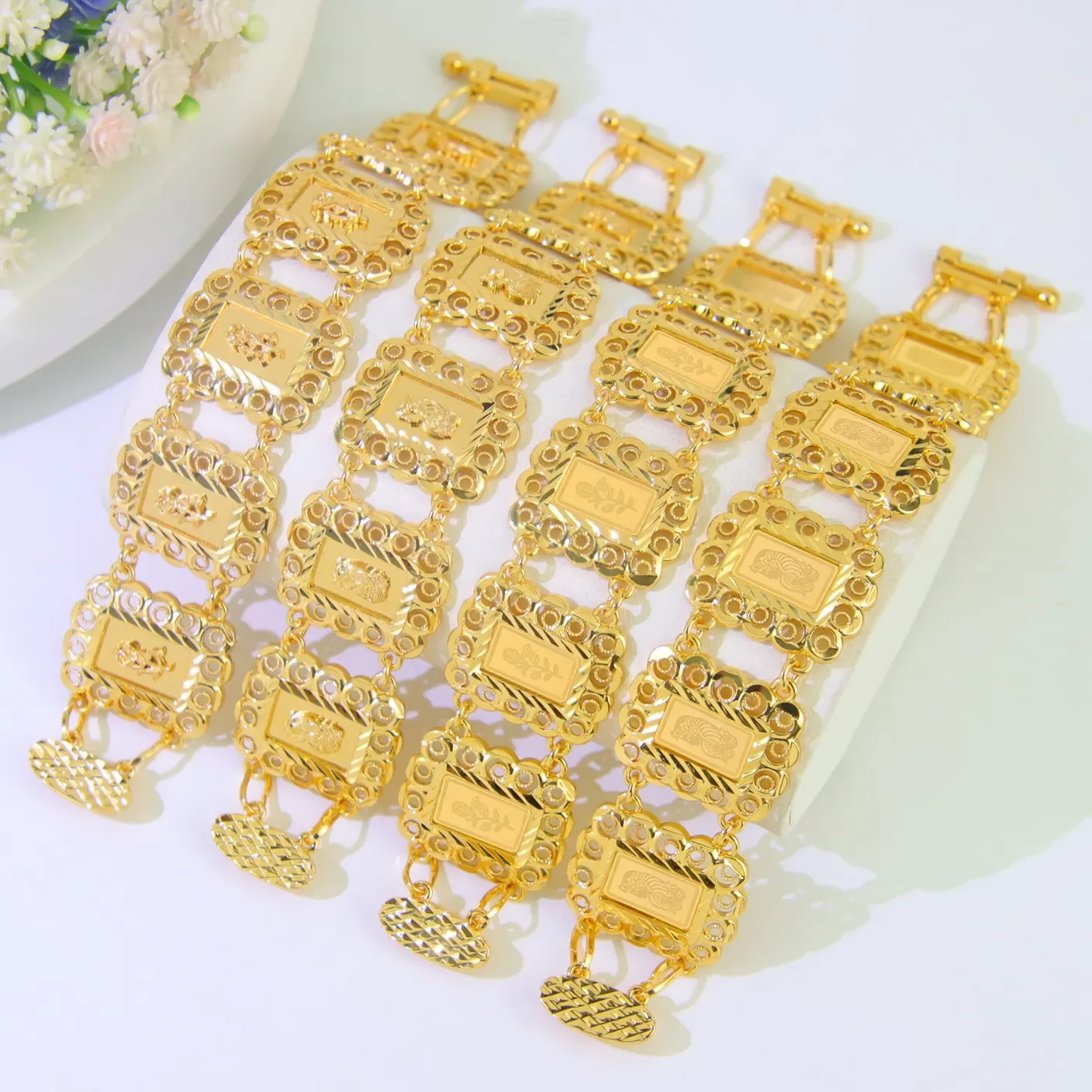Luxus Saudi vergoldet Armband 21k Gold Farbe italienische Mode Manschette Armreifen Oman islamische Frauen Event Party Schmuck – Detail 1