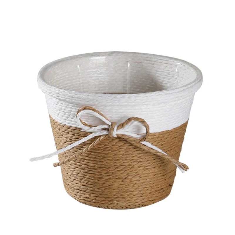 Woven Basket Waterproof Save Space Cotton Rope Woven Wicker Rustic Basket Garden