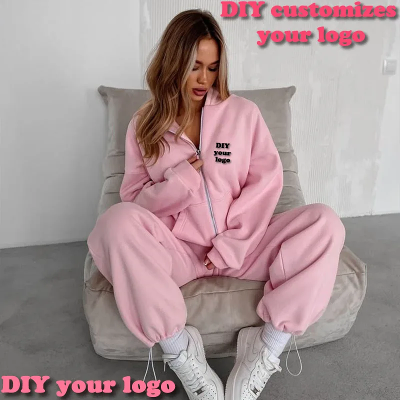

DIY customizes your logo women's long pants set, casual sports set, long sleeved hooded sweatshirt jacket, two-piece pants set