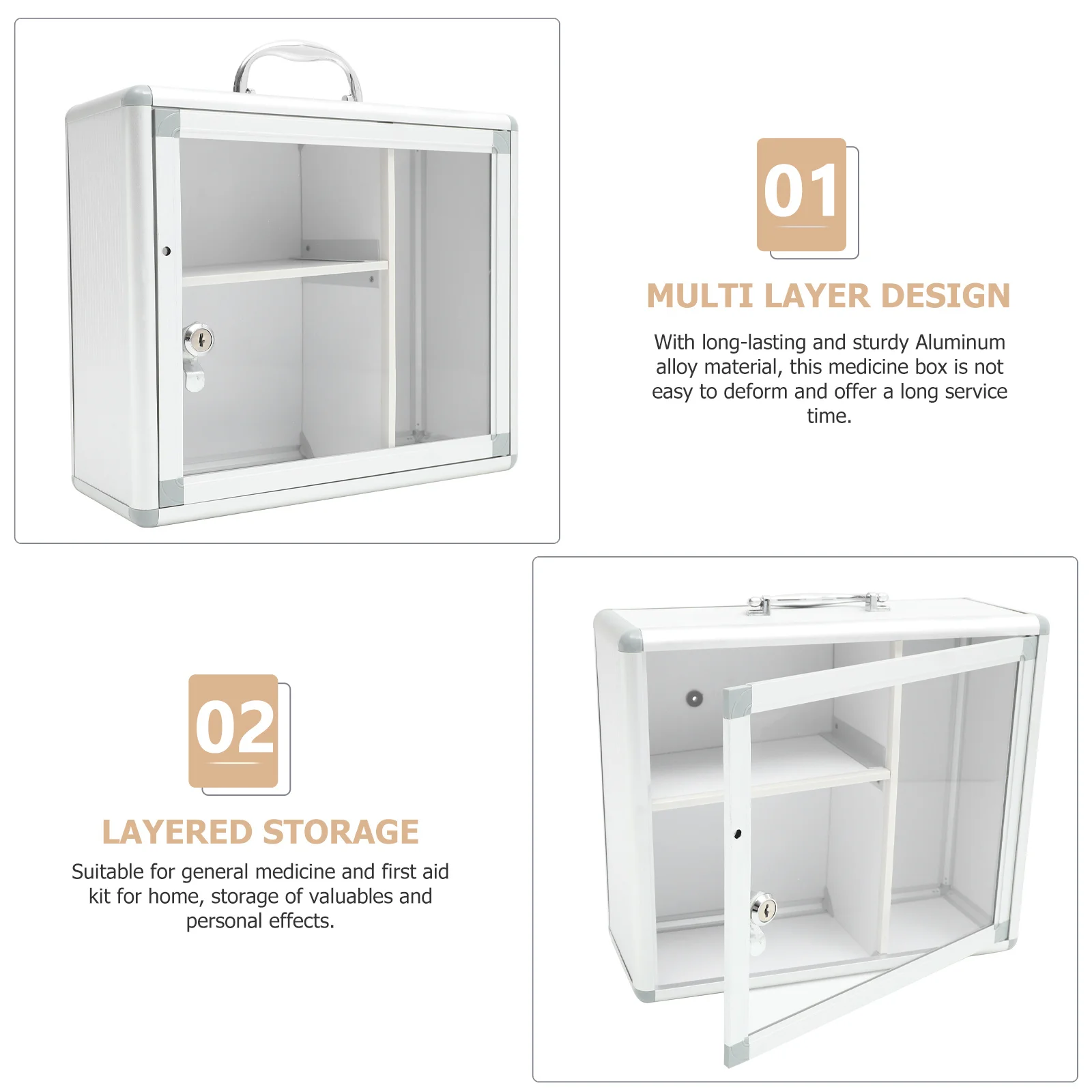 صندوق دواء مثبت على الحائط من سبائك الألومنيوم صندوق أدوات تخزين قابل للقفل لصندوق دواء مساعد السفر للسيارة المنزلية