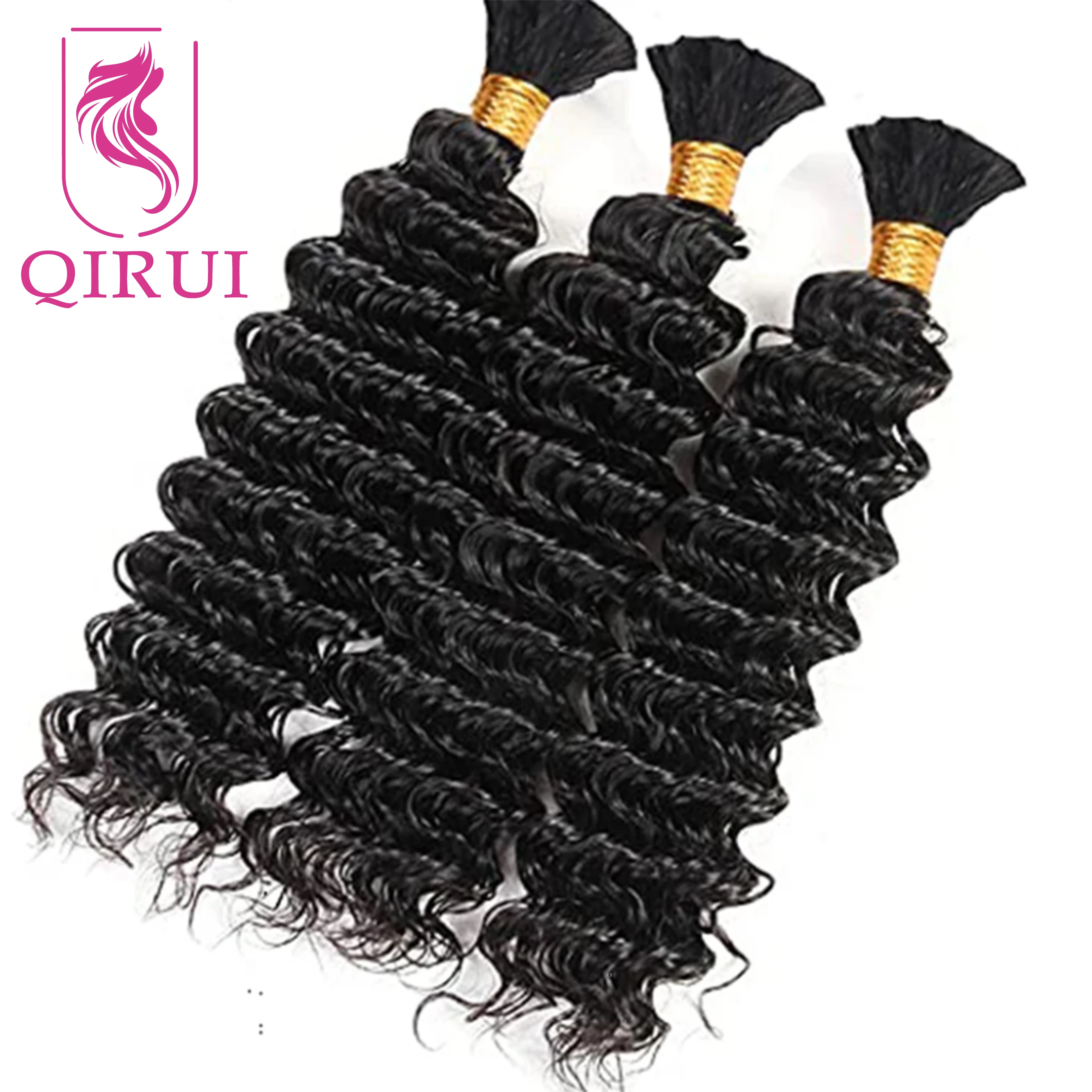 Malaysian Deep Wave Human Hair Bulk For Braiding No Weft Remy Human Hair Bulk 1/3 Bundles Braiding Hair Extension Natural Color