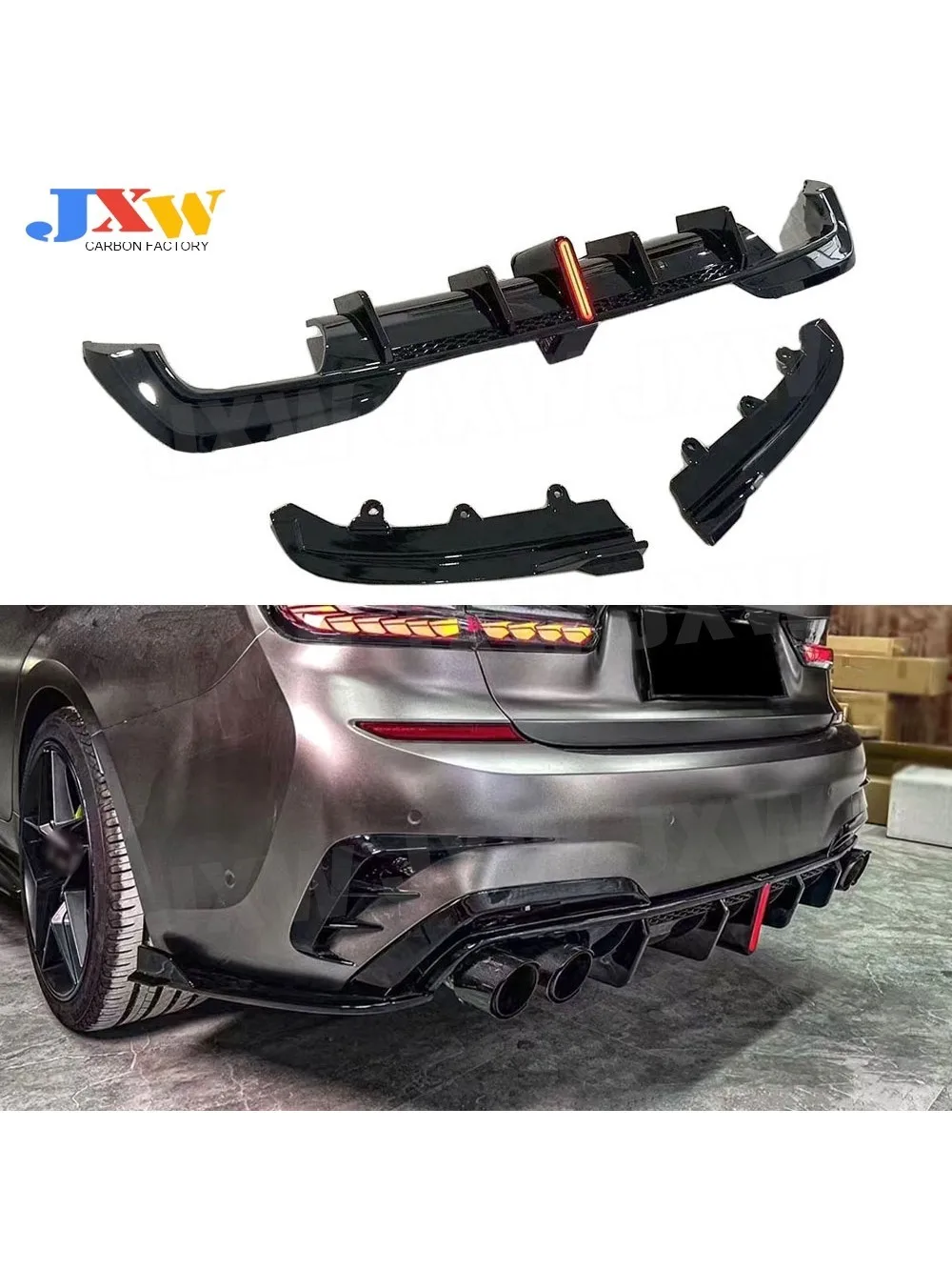 JXWANCF Auto Achter Lip Diffuser Splitters voor BMW 3 Serie G20 G28 M Sport 2019-2021 ABS Achter Lip spoiler Met LED - afbeelding 2