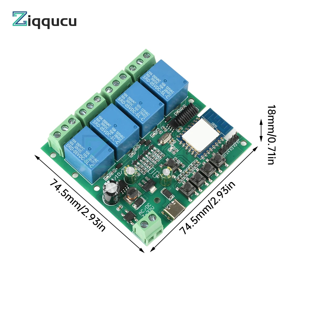 Smart WiFi Relay Switch Module USB 5V DC 7-32V 4-Channel Wifi Remote Control Relay Switch Module for Tuya APP